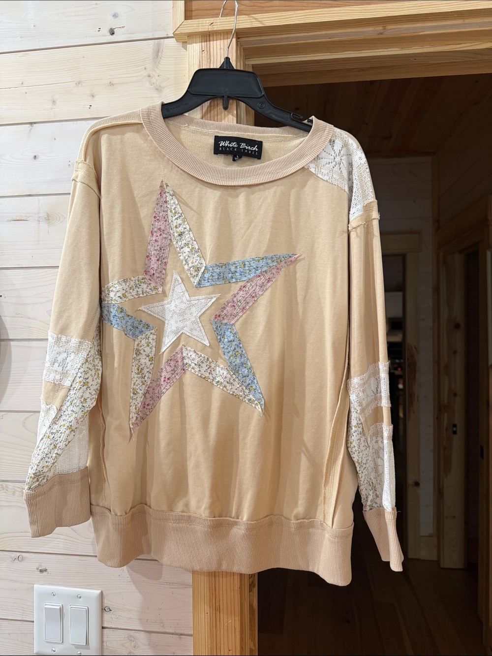 white birch Beige Star-Accent Crewneck Sweatshirt